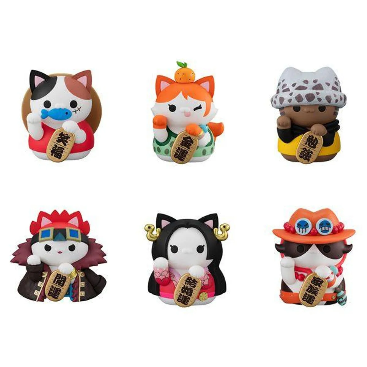 Megahouse One Piece Nyan Piece Nyaan! Beckoning Cat Lucky Cat Pirates Trading Figures Box Set of 6 Desktop Decor