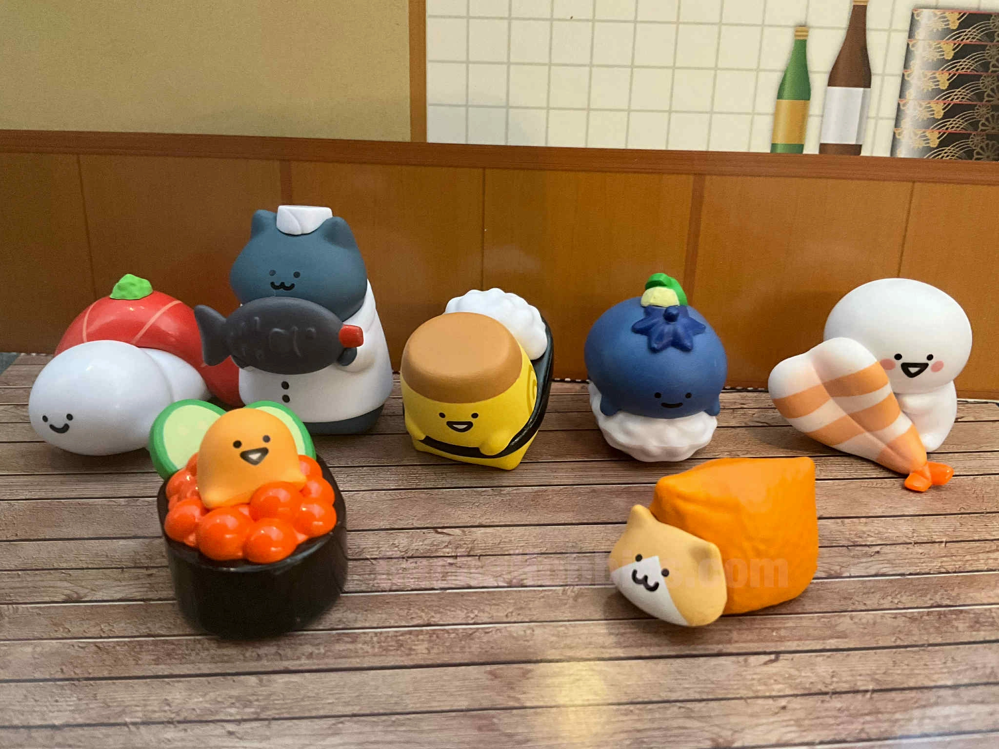 Obungu to Issho Characters Sushi Restaurant Small Figure 7 Pieces Set (In-stock) Mammal Figure Dining Table