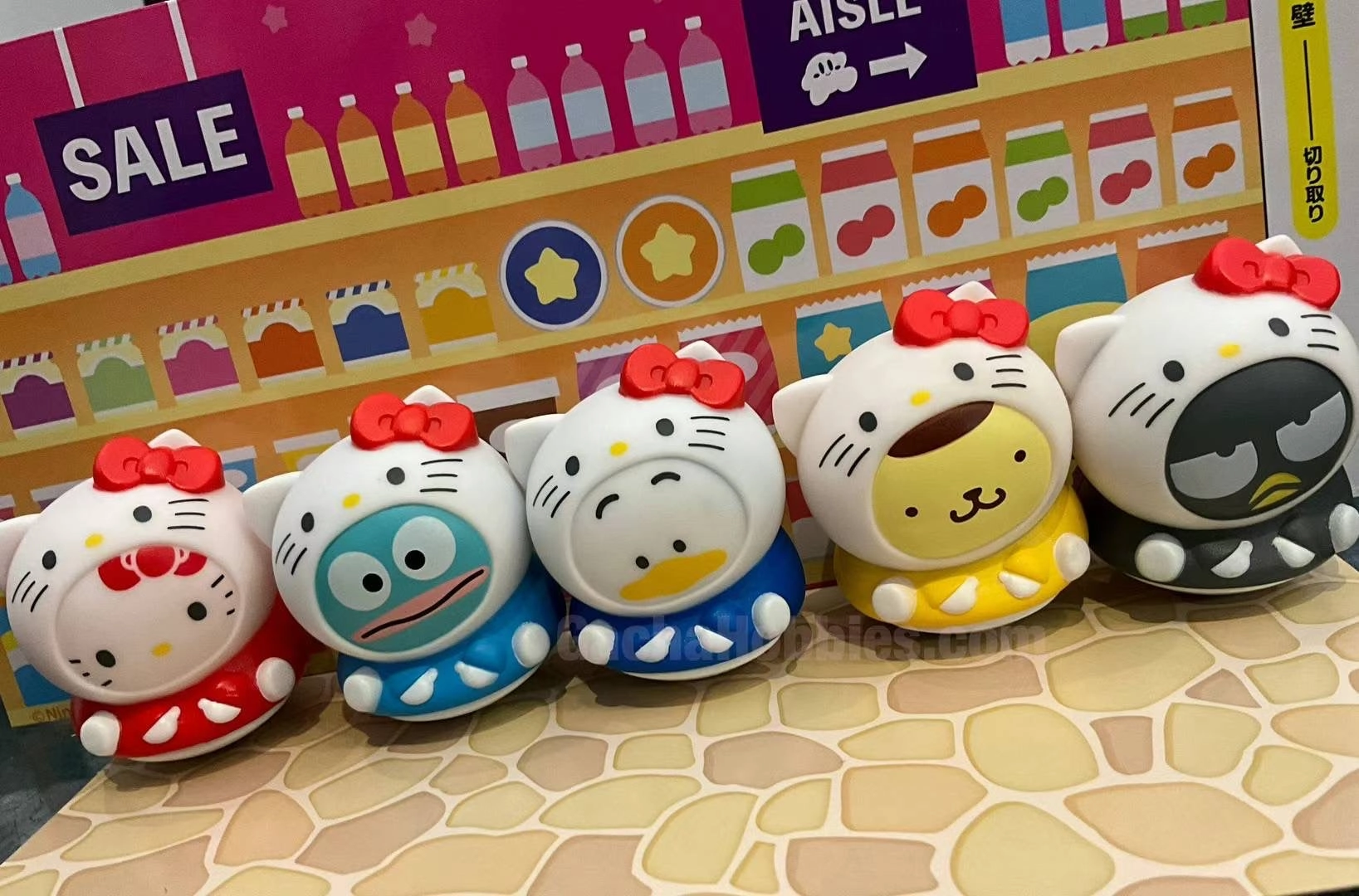 Sanrio Characters with Hello Kitty Outfit Daruma Roly-Poly Small Figure 5 Pieces Set (In-stock) PVC Decor
