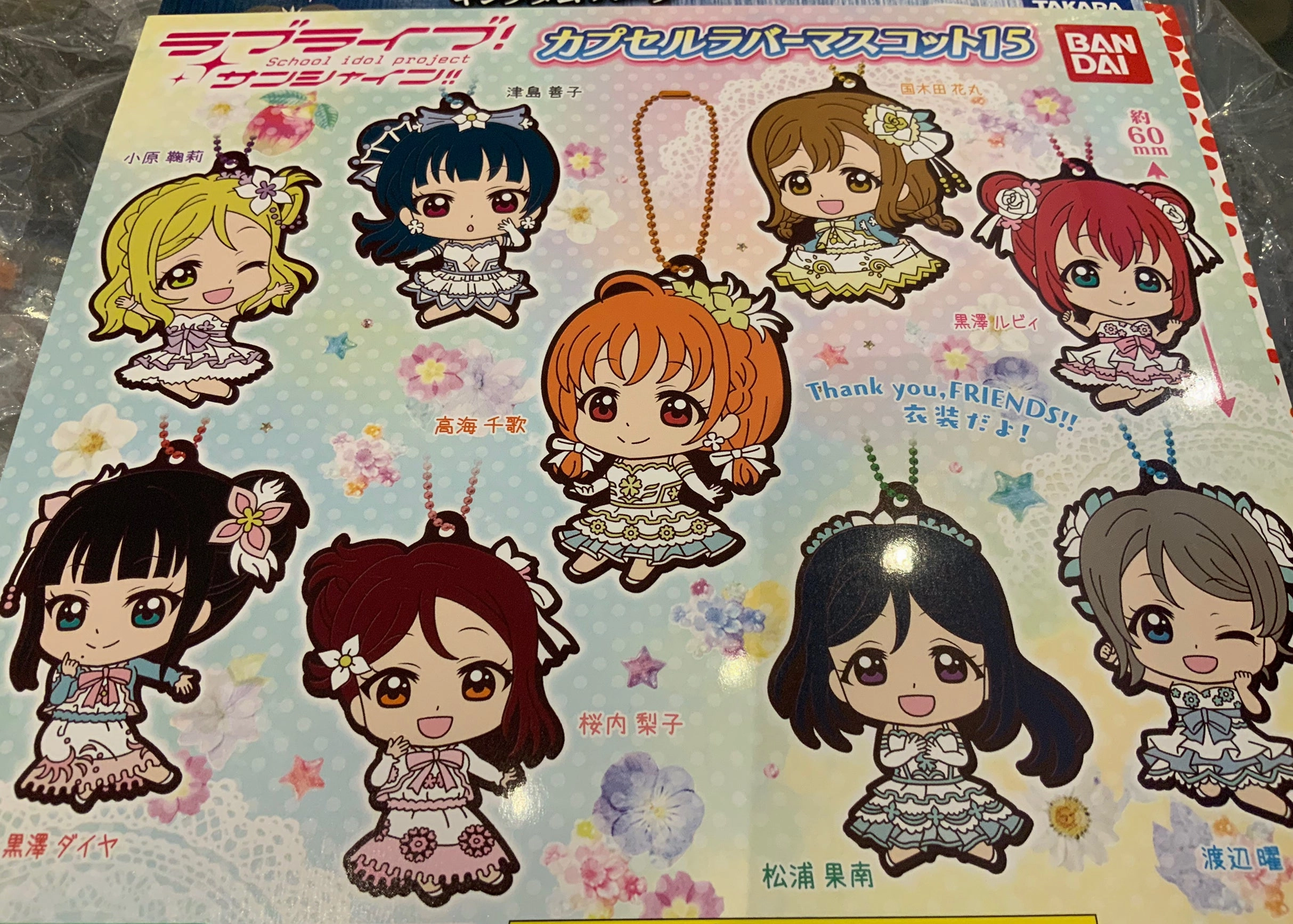 Animation Series Market Trend Love Live Sunshine Thank You Friends Outfit Flat Rubber Keychain 9 Pieces Set (In-stock)