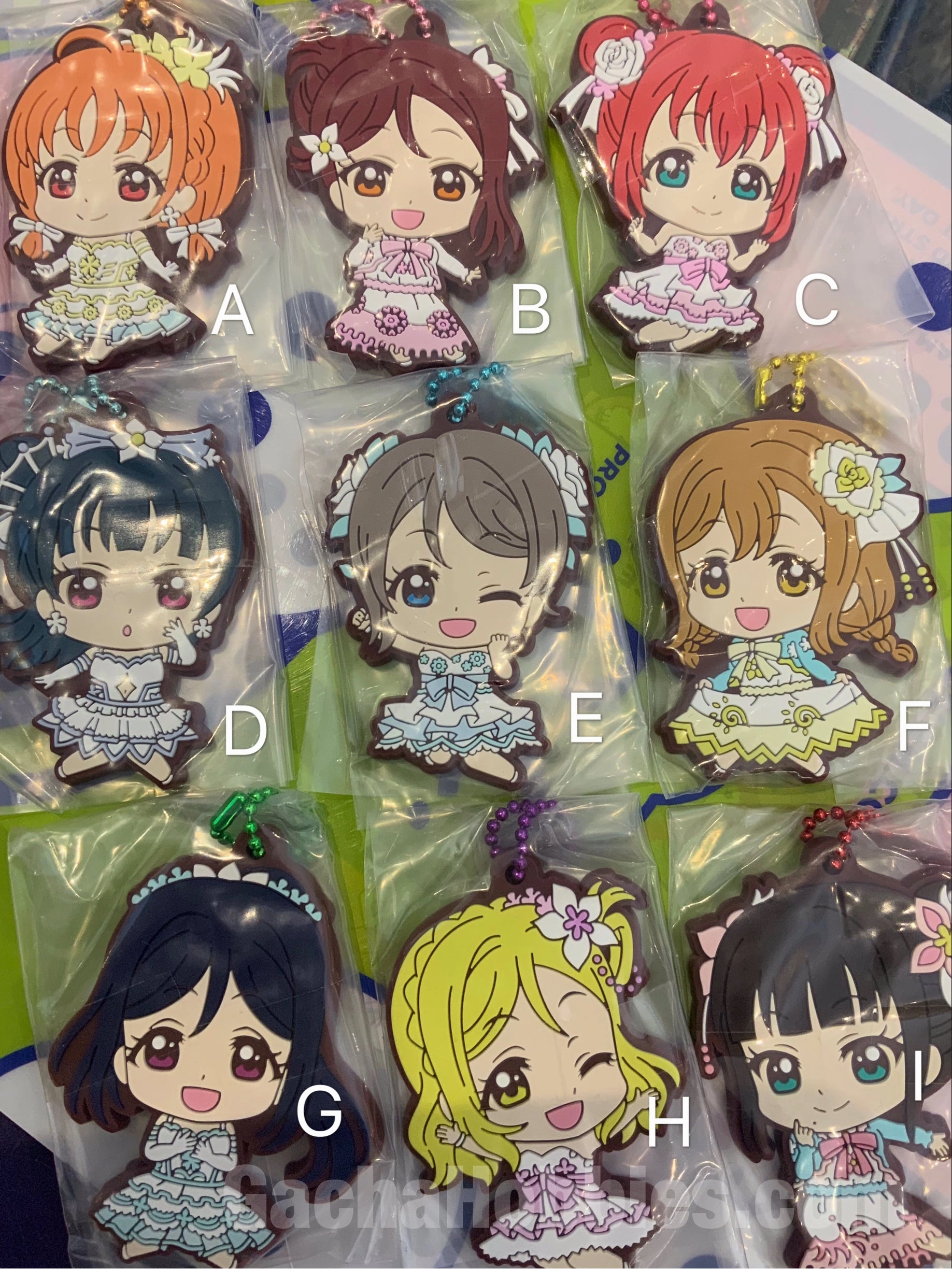 Grand Prize Love Live Sunshine Thank You Friends Outfit Flat Rubber Keychain 9 Pieces Set (In-stock)