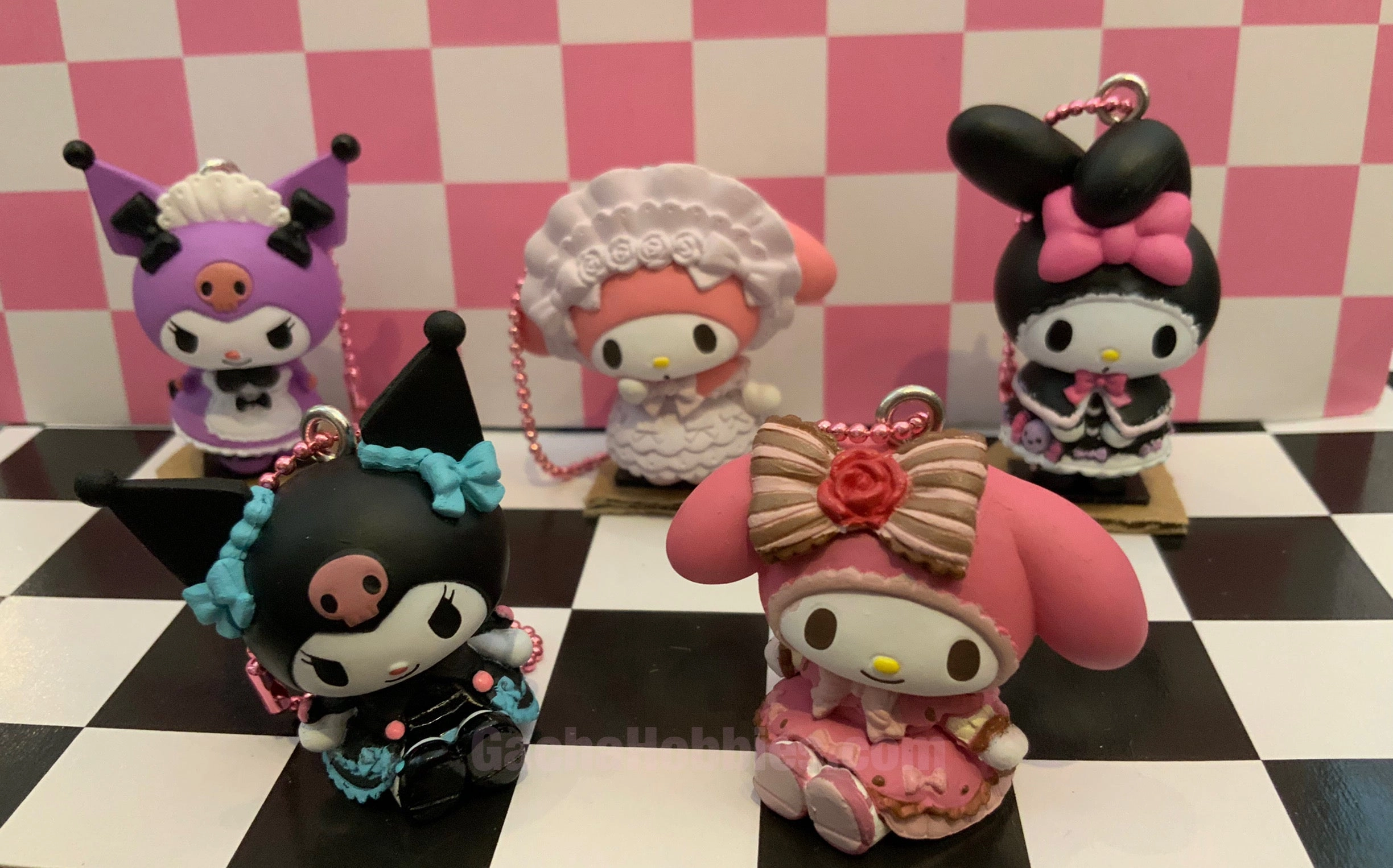 Sanrio Kuromi & My Melody Lolita Fashion Figure Keychain 5 Pieces Set (In-stock) Hobby Kit Collectible Sculpture