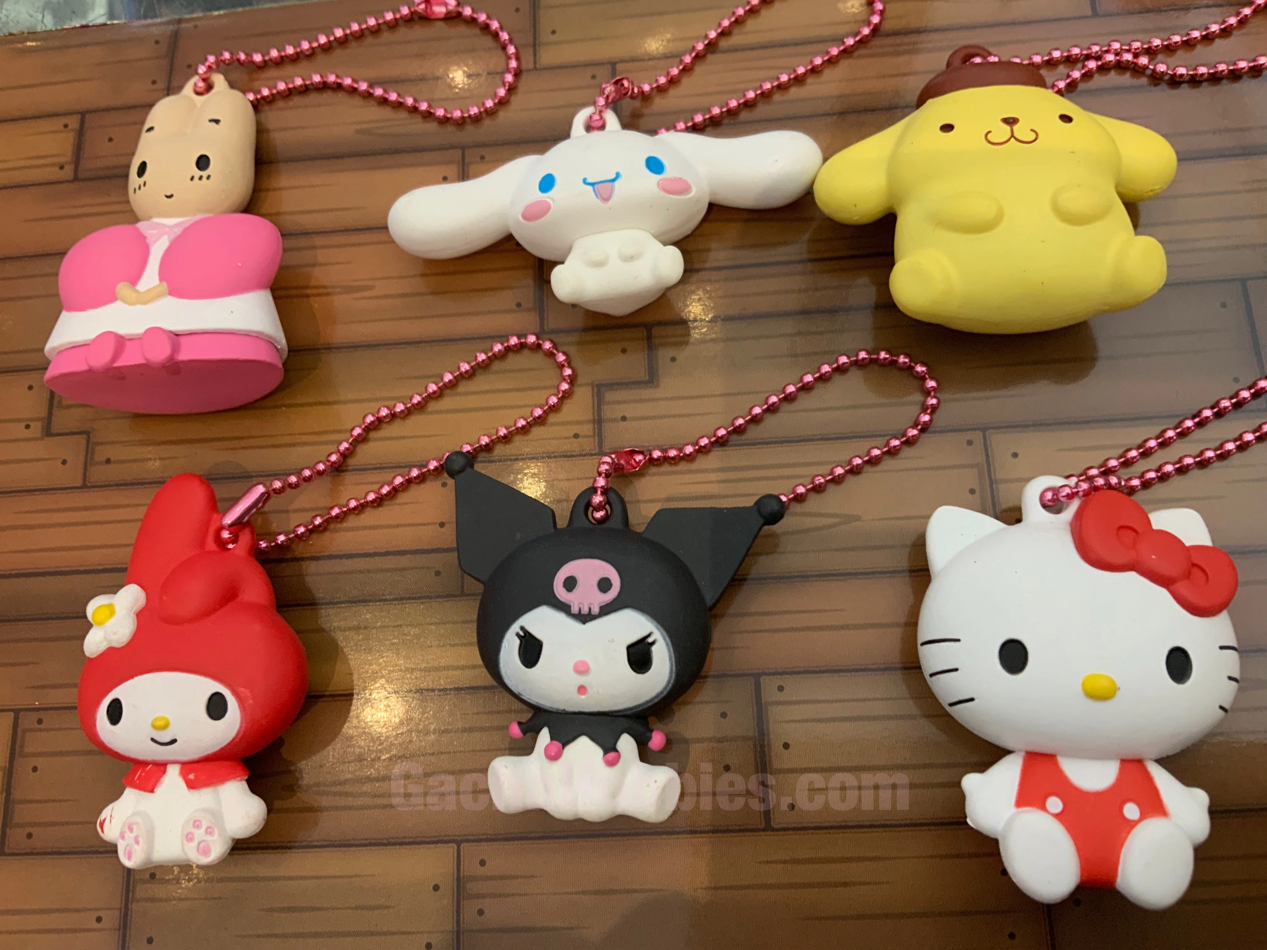 Art Decor Sanrio Characters Flat Mascot Team Pink Figure Keychain 6 Pieces Set (In-stock)